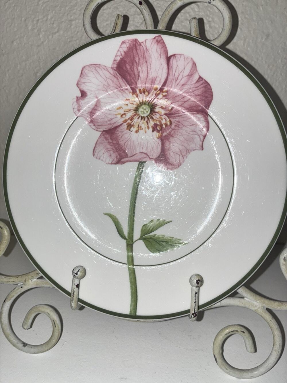 Villeroy Boch FLORA Salad Plate 8 3/8" Germany Green Wild Rose Pink Flower